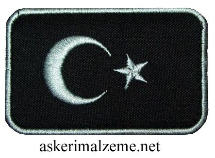 Türk Bayrağı Siyah Renk Kenarlı Cırtlı Arma,Patch, Peç Model